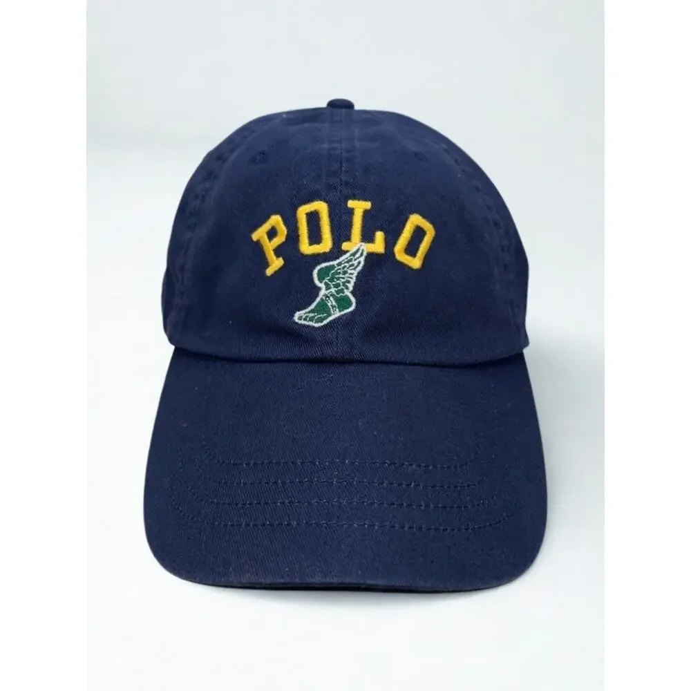 Polo Ralph Lauren P-Wing Foot Navy Adjustable Hat Leather Strap EUC Rare